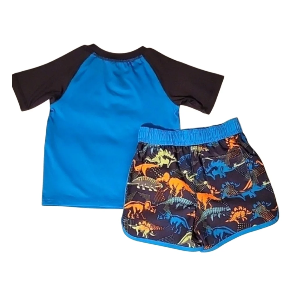 NEW Toddler Boy 2-Piece Rashguard & Matching Dinosaur Shorts Swim Set